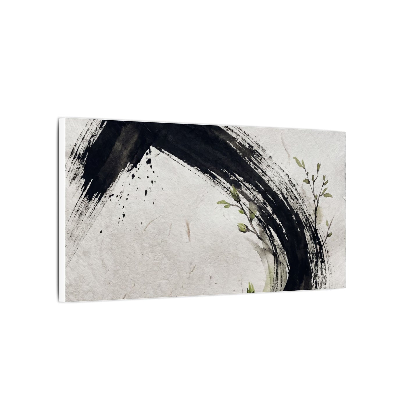 Ink Brushstroke Spring Canvas Art | Dark Japandi Sophisticated Design