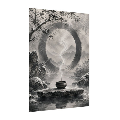 Incense Smoke Canvas Art | Winter Zen Sumi E Art