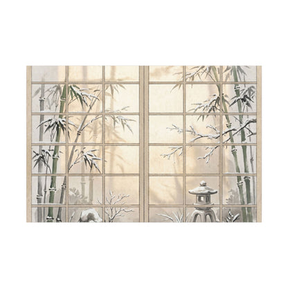 Winter Shoji Screen Sumi E Canvas Art | Tranquil Decor