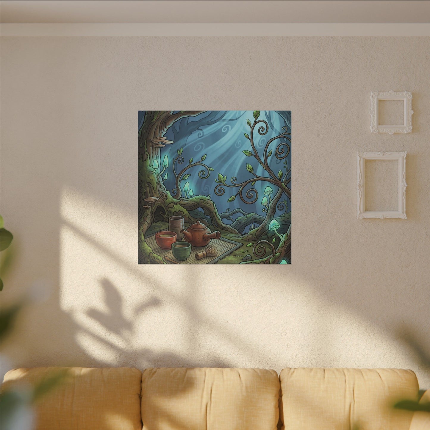 Spring Tea Ceremony Forest Whimsy Canvas Art | Cozy Decor