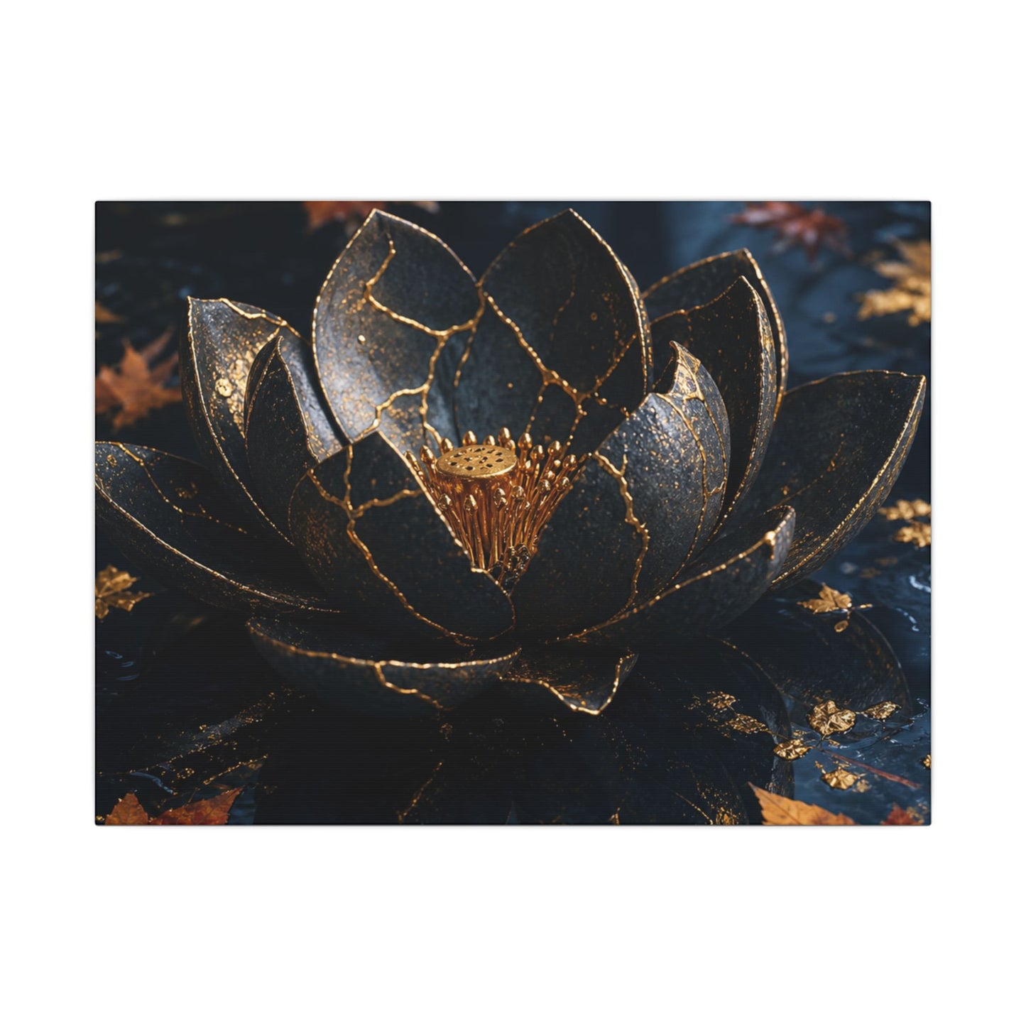 Moonlight Lotus Flower Canvas Art - Kintsugi Fukinsei