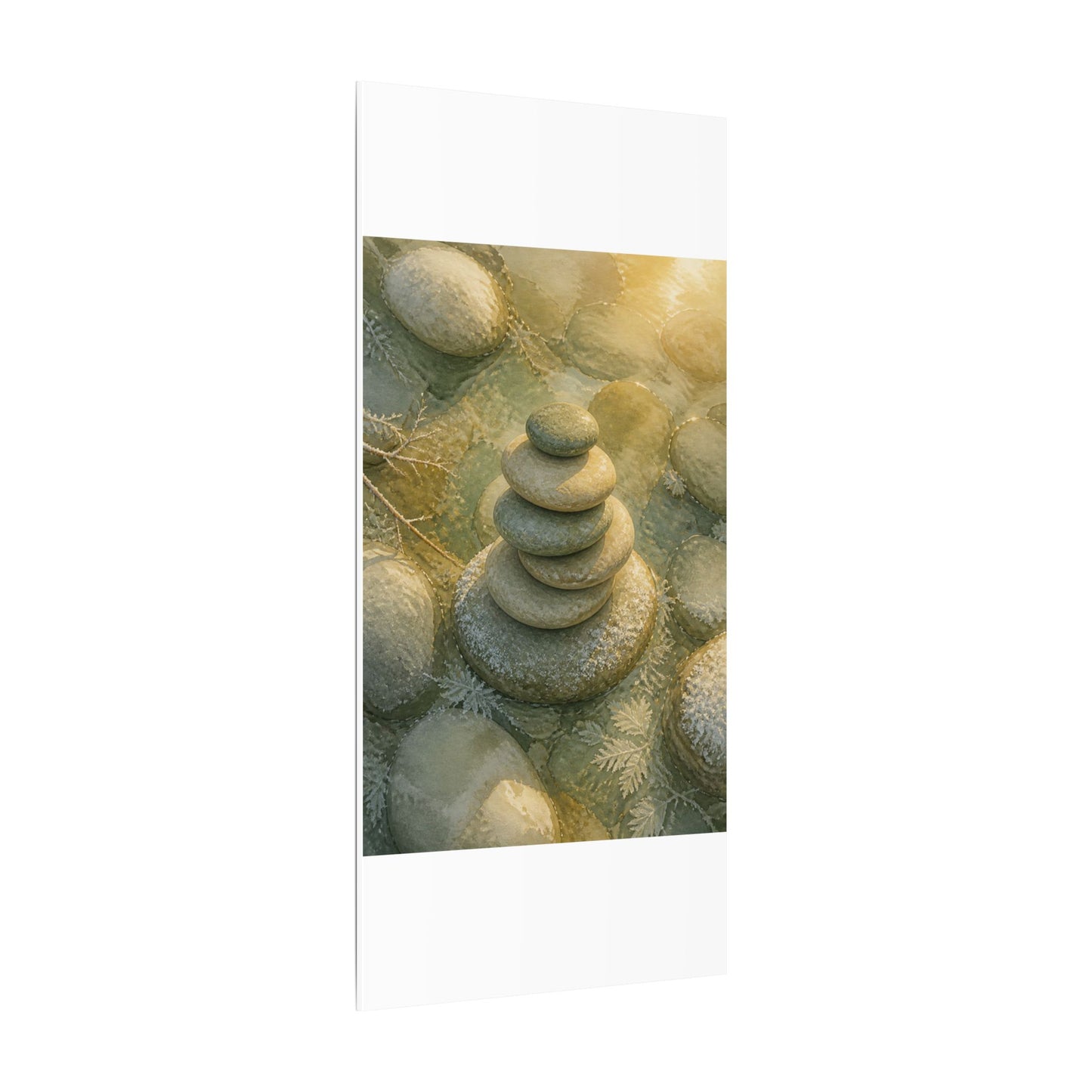 River Stones Watercolor Canvas Art | Elegant Japandi Art