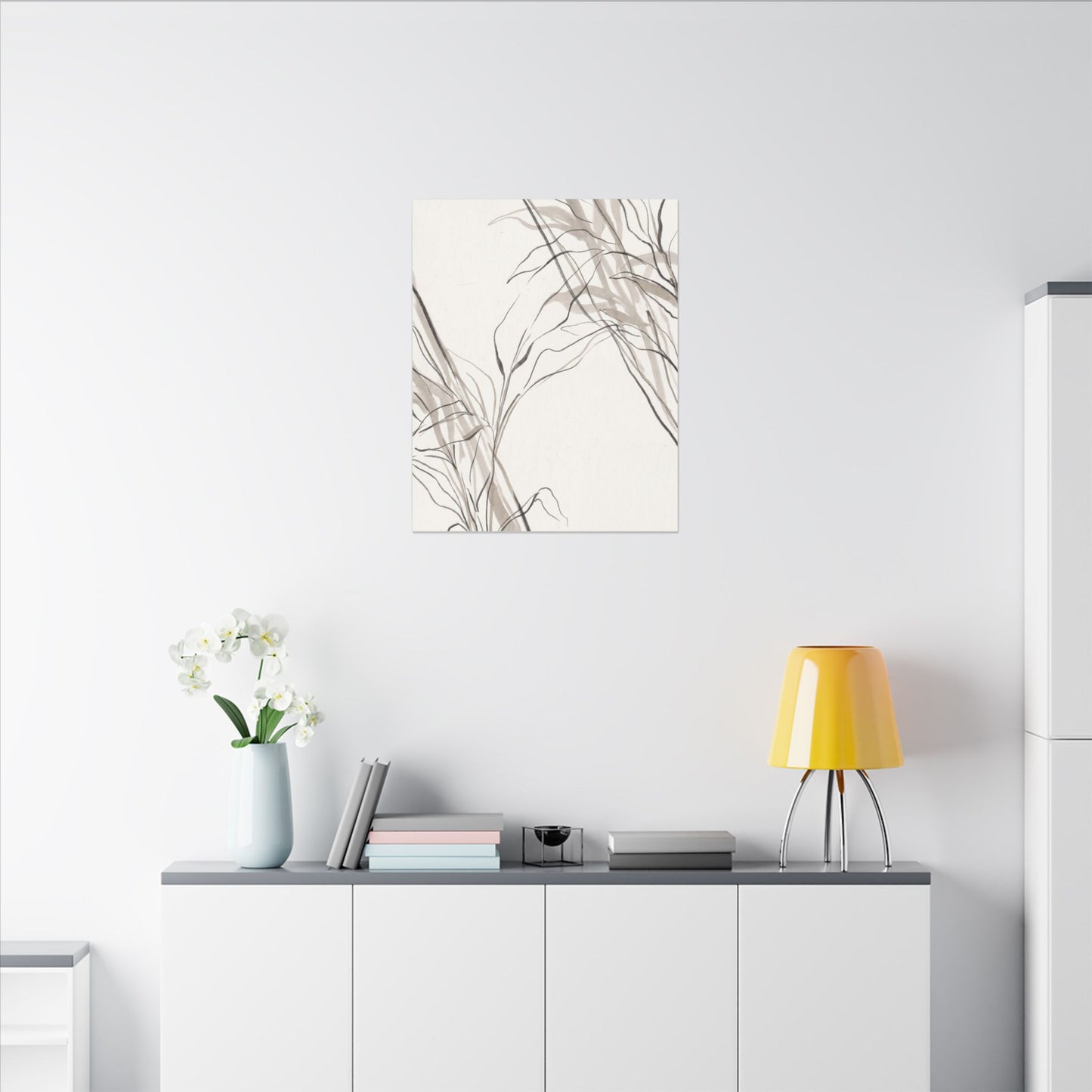Neutral Shoji Screen Canvas Art - Minimal Line Japandi
