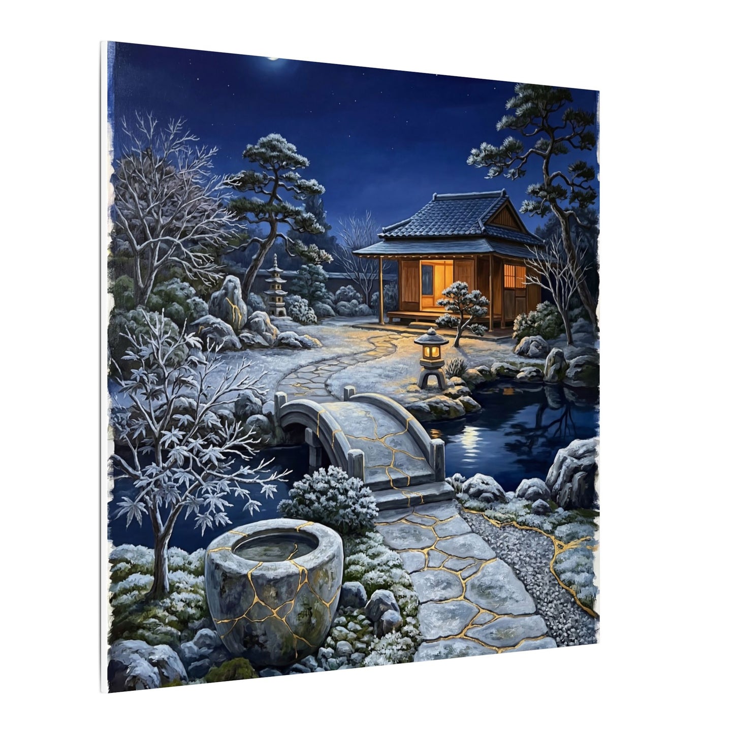 Moonlit Garden Winter Canvas Art | Kintsugi Artful Design