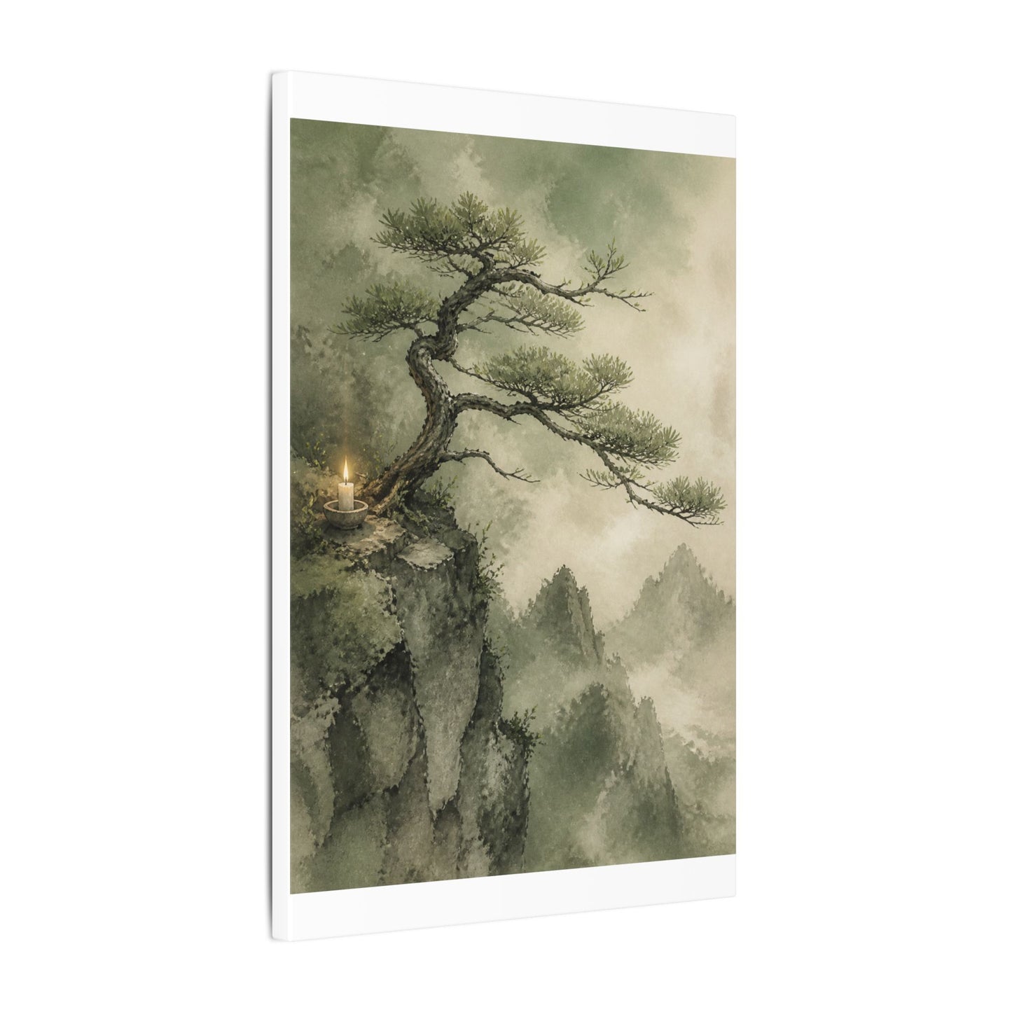 Candlelight Pine Tree Canvas Art - Japandi Kanso