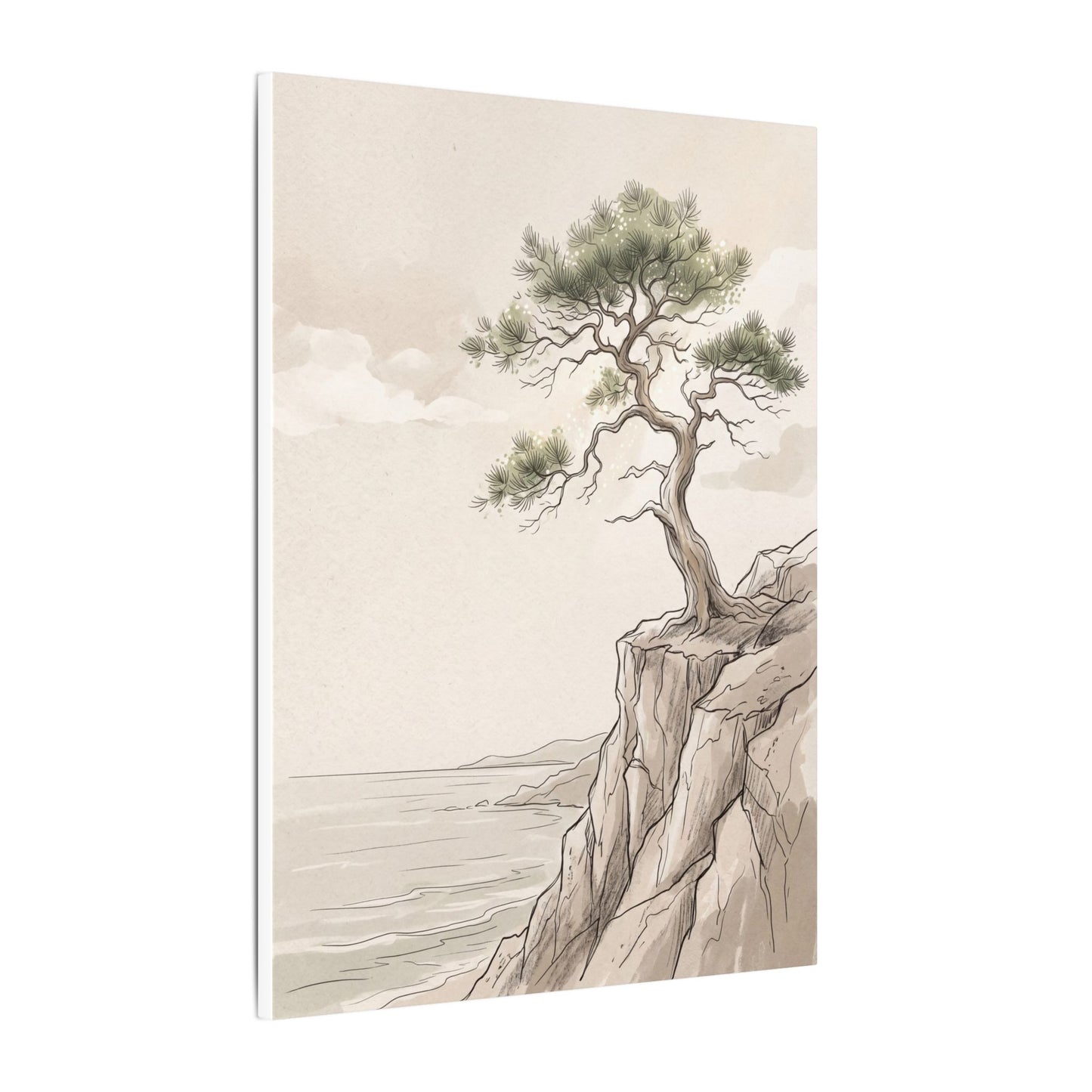 Japandi Pine Tree in Dappled | Minimal Line Canvas Art