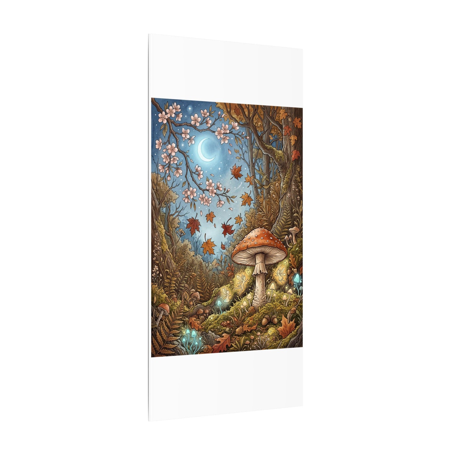 Autumn Cherry Blossom Mushroom Illustration Canvas Art | Enchanting Decor