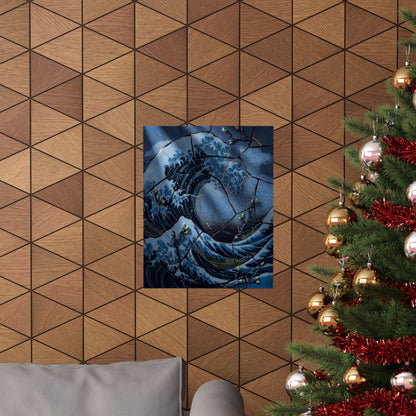 Spring Ocean Wave Crackle Gold Wall Art Print | Healing Decor
