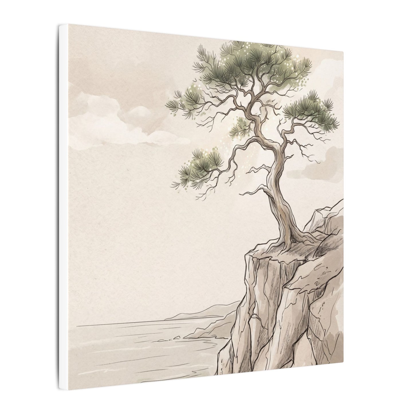Japandi Pine Tree in Dappled | Minimal Line Canvas Art