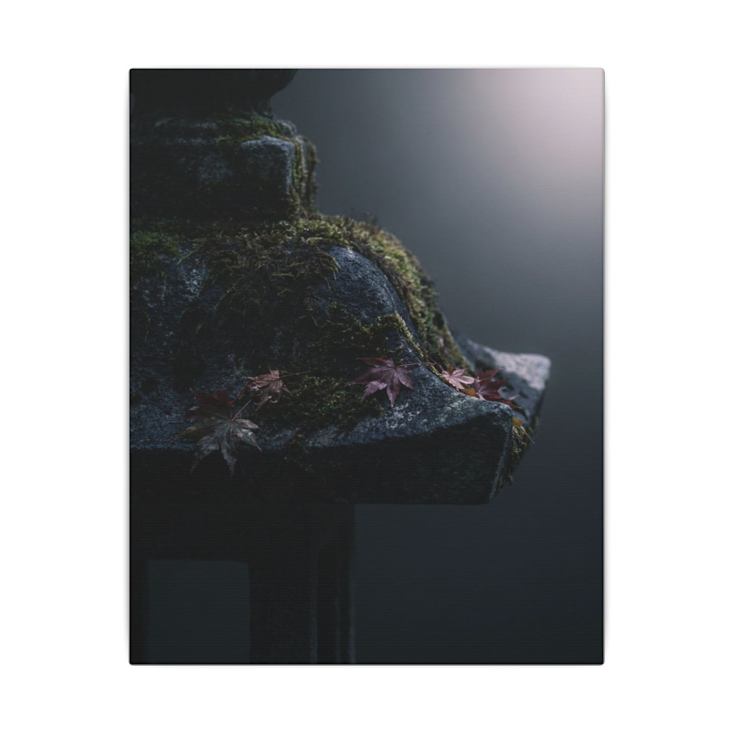 Stone Lantern Moody Minimal Canvas Art | Sophisticated Dark Japandi Art