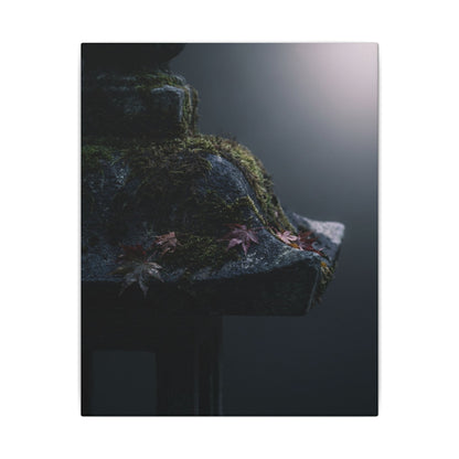Stone Lantern Moody Minimal Canvas Art | Sophisticated Dark Japandi Art