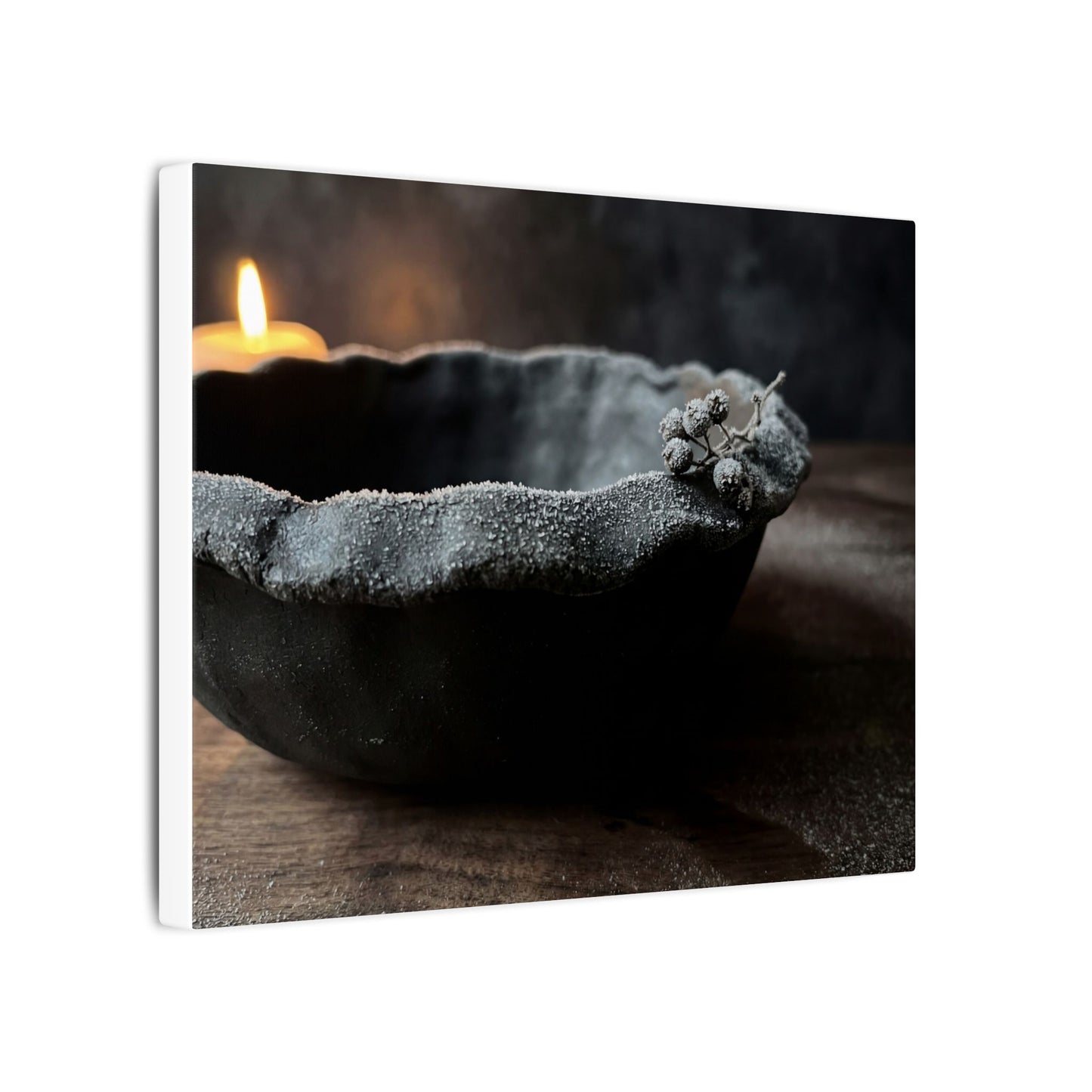 Ceramic Bowl Canvas Art | Winter Dark Japandi Shadow Zen Art