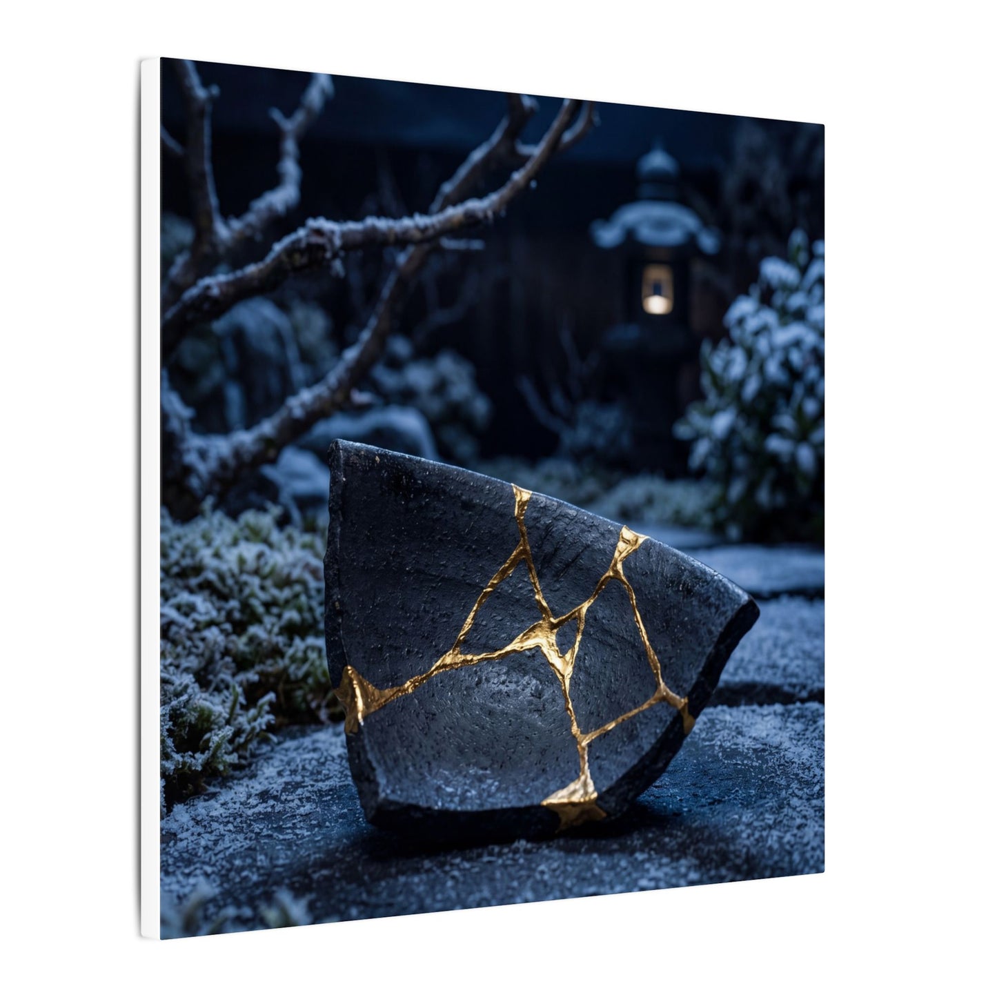 Moonlit Garden Winter Canvas Art | Kintsugi Artful Design
