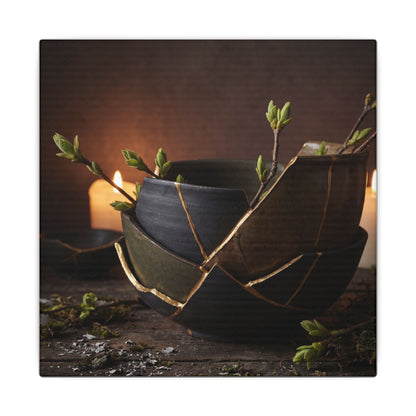 Broken Pottery Spring Canvas Art | Dark Japandi Luxurious Design