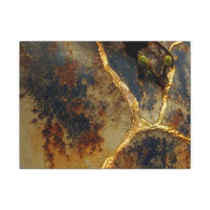Datsuzoku Rust Patina Canvas Art - Kintsugi Crackle Gold