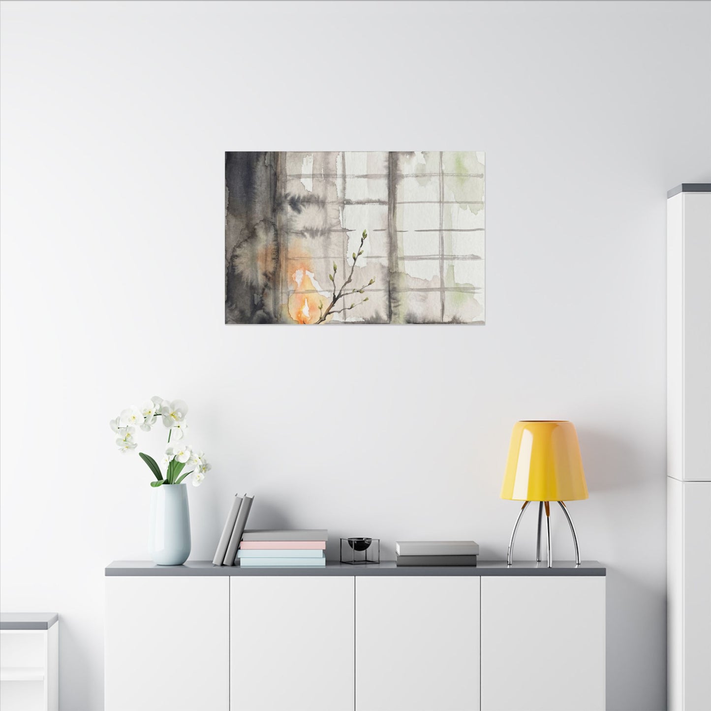 Shoji Screen Canvas Art | Spring Japandi Watercolor Art