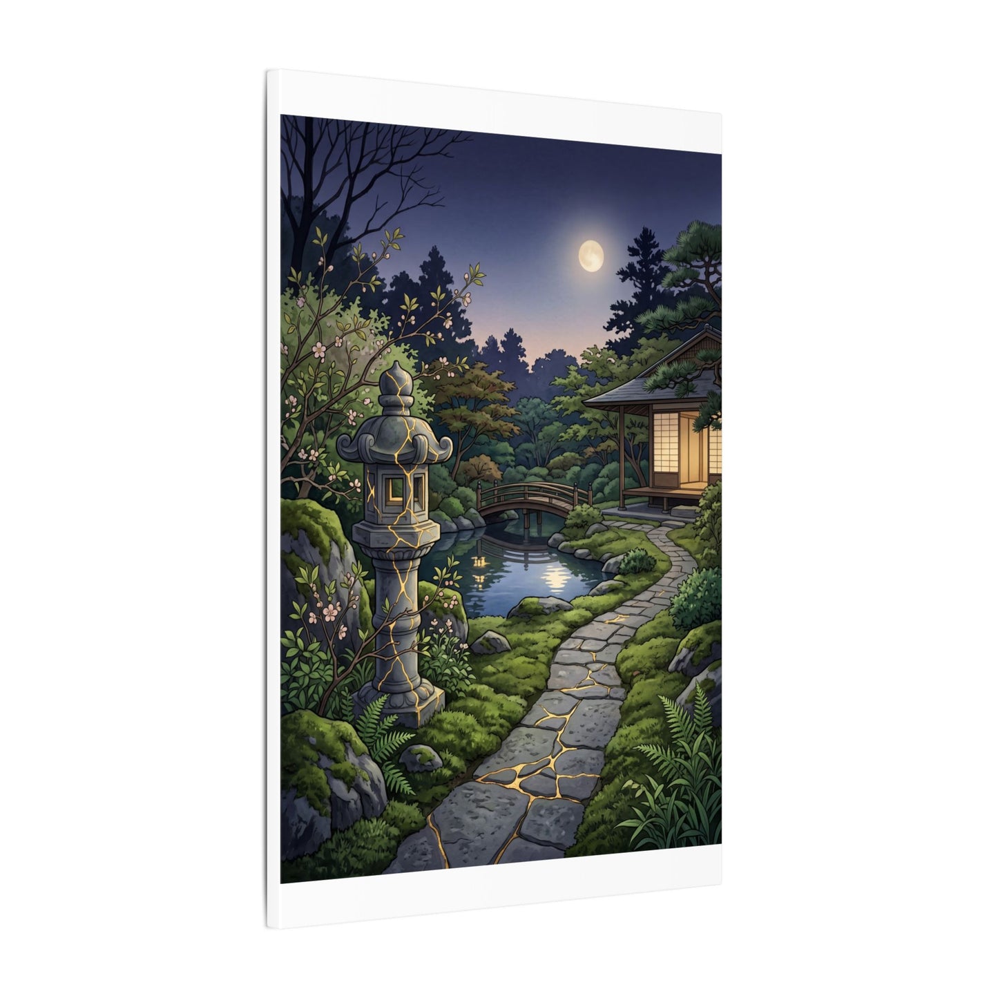 Spring Moonlit Garden Gold Vein Canvas Art | Resilient Decor