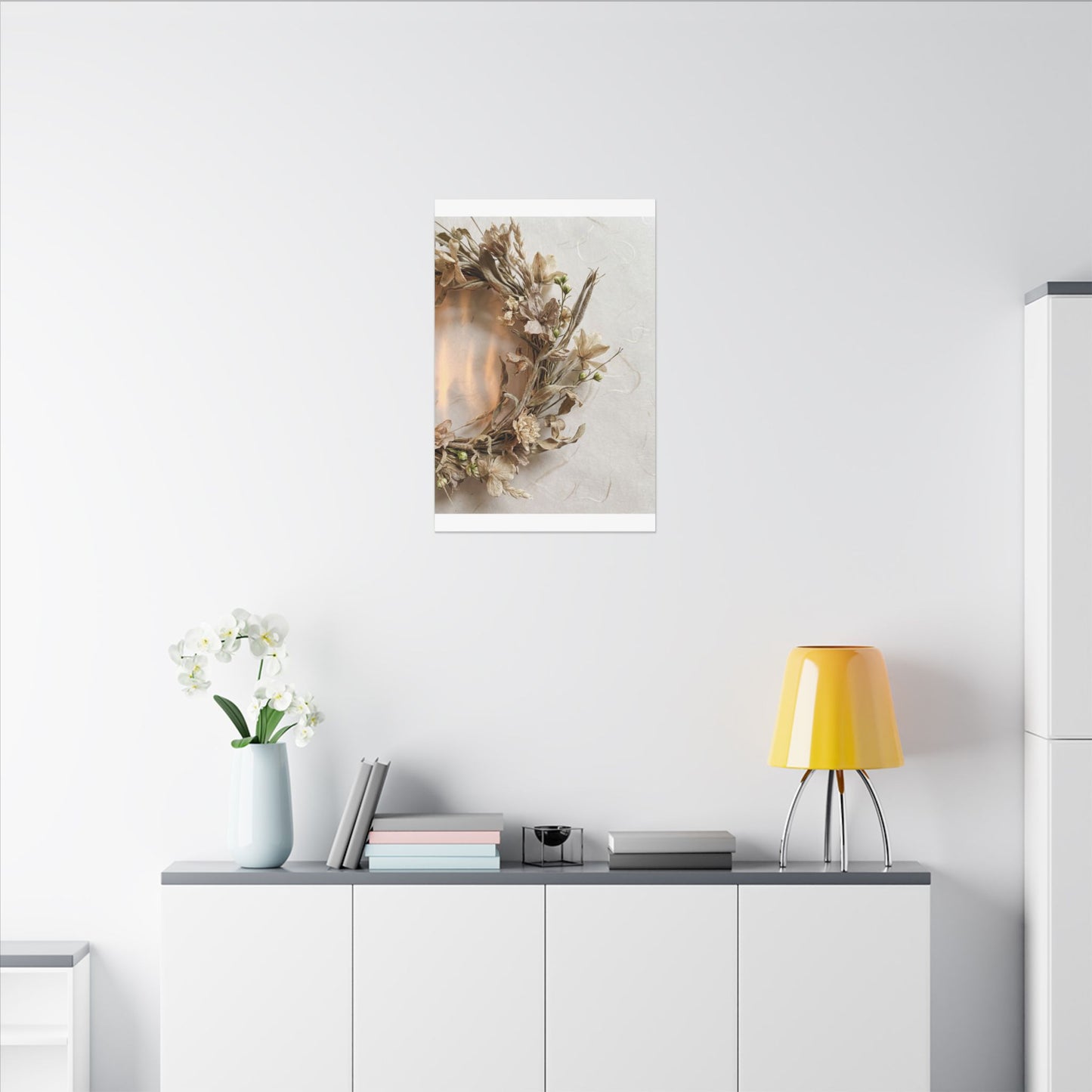 Dried Flowers Japanese Pattern Canvas Art | Neutral Japandi Art