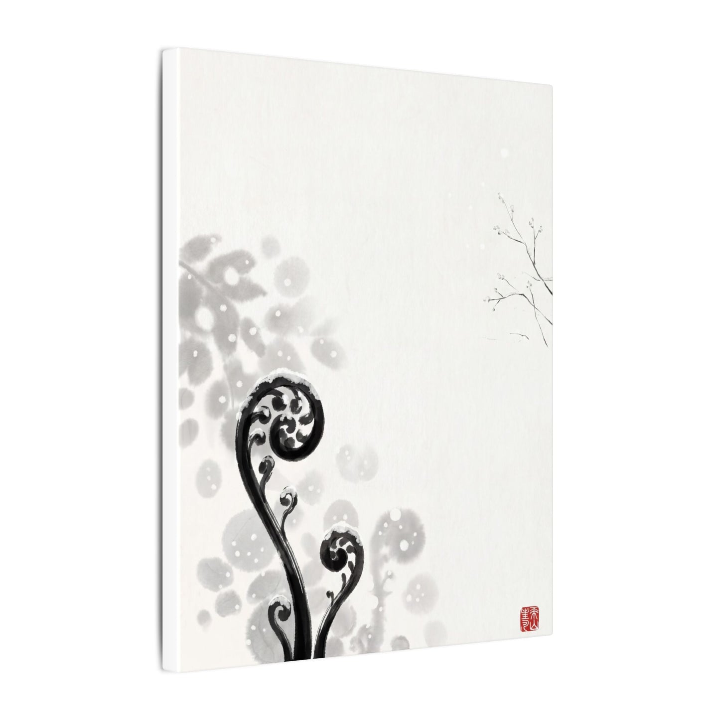 Winter Fern Unfurling Ukiyo E Inspired Canvas Art | Peaceful Decor