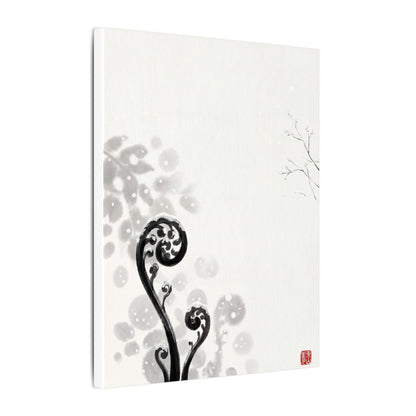 Winter Fern Unfurling Ukiyo E Inspired Canvas Art | Peaceful Decor