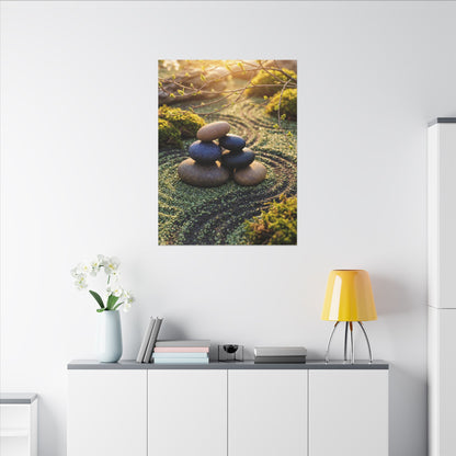 Zen River Stones in Golden Hour | Karesansui Canvas Art