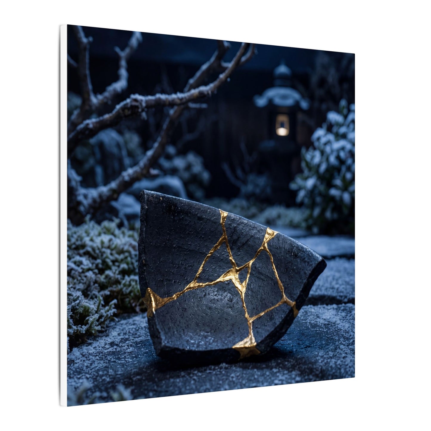 Moonlit Garden Winter Canvas Art | Kintsugi Artful Design