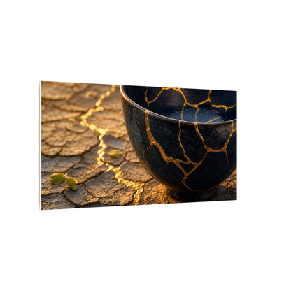 Golden Hour Cracked Earth Canvas Art - Kintsugi Fukinsei