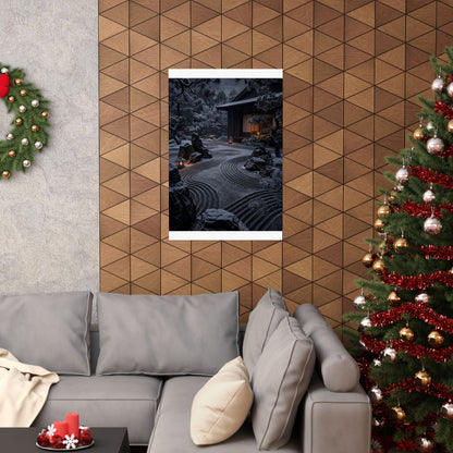 Dark Japandi Rock Garden in Candlelight | Shadow Zen Wall Art Print