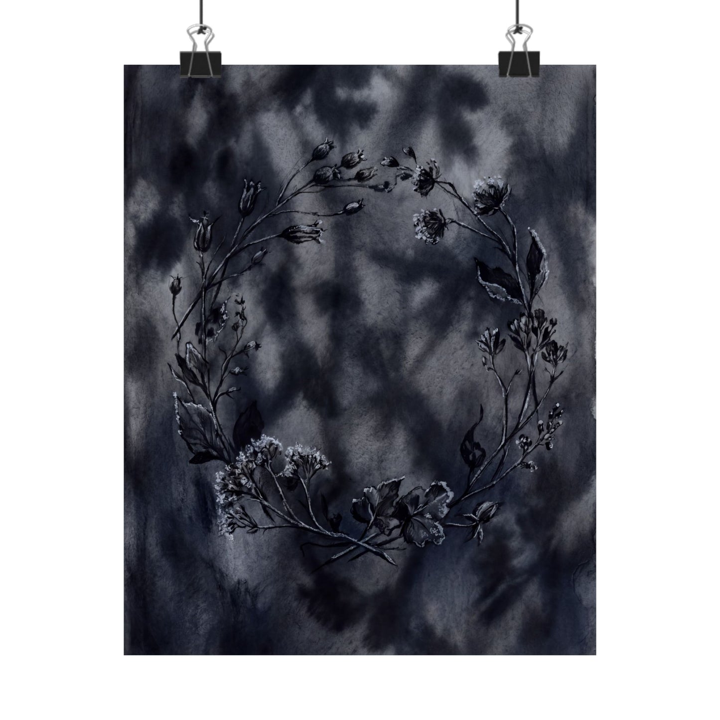 Dried Flowers Shadow Zen Wall Art Print | Bold Dark Japandi Art Art Print