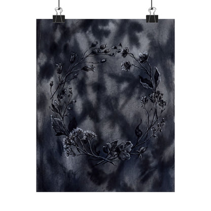 Dried Flowers Shadow Zen Wall Art Print | Bold Dark Japandi Art Art Print