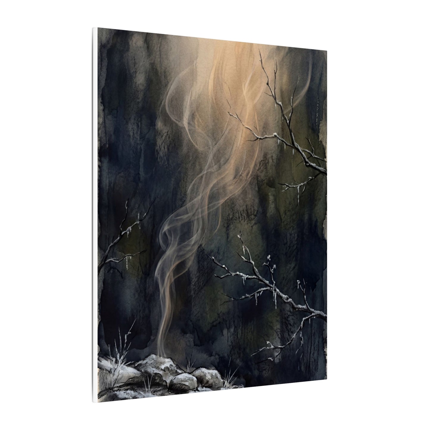 Incense Smoke Winter Canvas Art | Dark Japandi Moody Design
