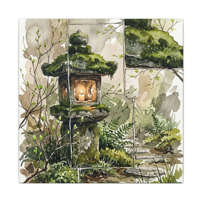 Stone Lantern Watercolor Canvas Art | Elegant Japandi Art
