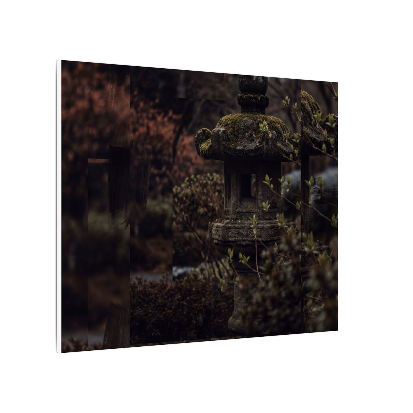 Stone Lantern Spring Canvas Art | Dark Japandi Bold Design