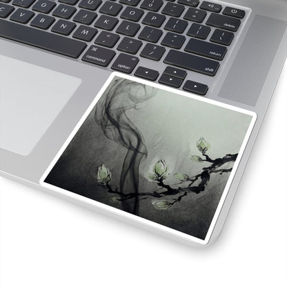 Incense Smoke Charcoal Ink Sticker | Moody Dark Japandi Art