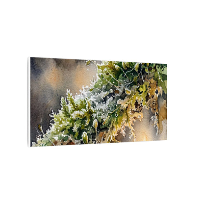 Winter Moss Close Up Watercolor Canvas Art | Neutral Decor