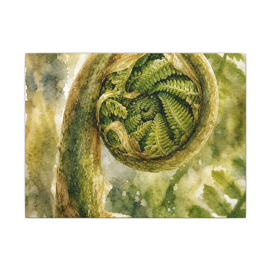 Japandi Fern Unfurling in Dappled | Watercolor Canvas Art