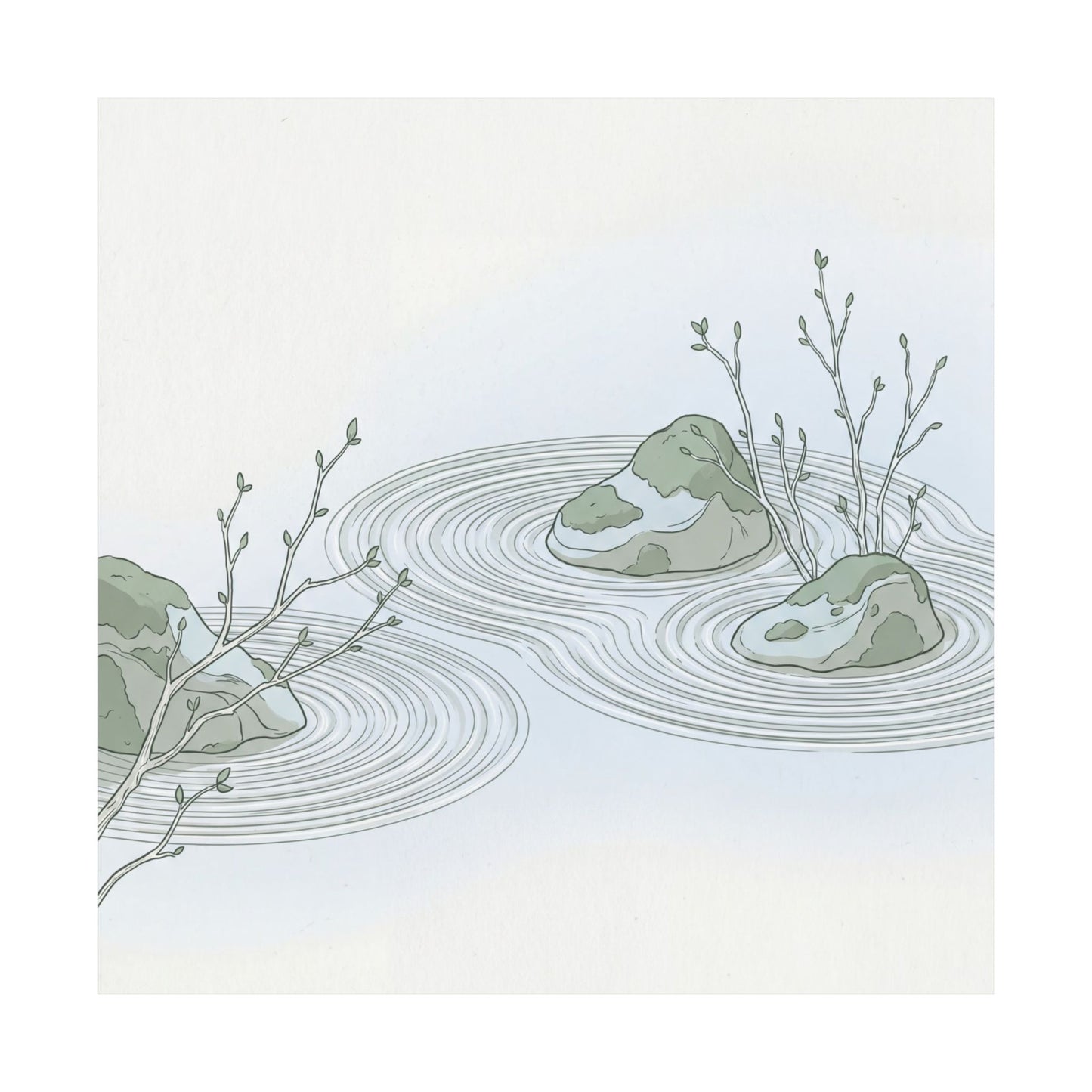 Spring Rock Garden Minimal Line Wall Art Print | Elegant Decor