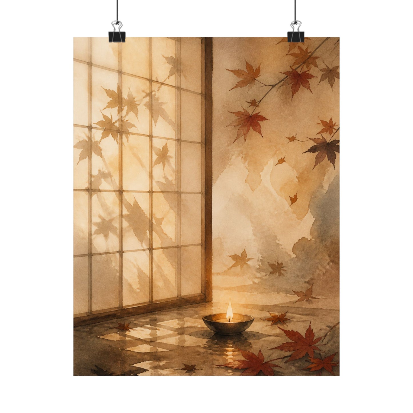 Shoji Screen Autumn Wall Art Print | Japandi Warm Design