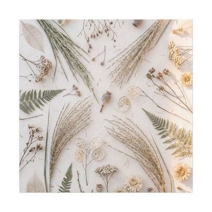 Elegant Dried Flowers Canvas Art - Japanese Pattern Japandi