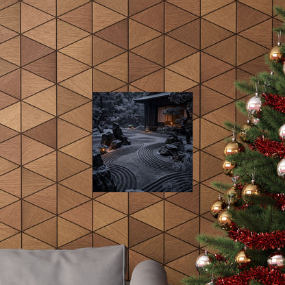 Dark Japandi Rock Garden in Candlelight | Shadow Zen Wall Art Print