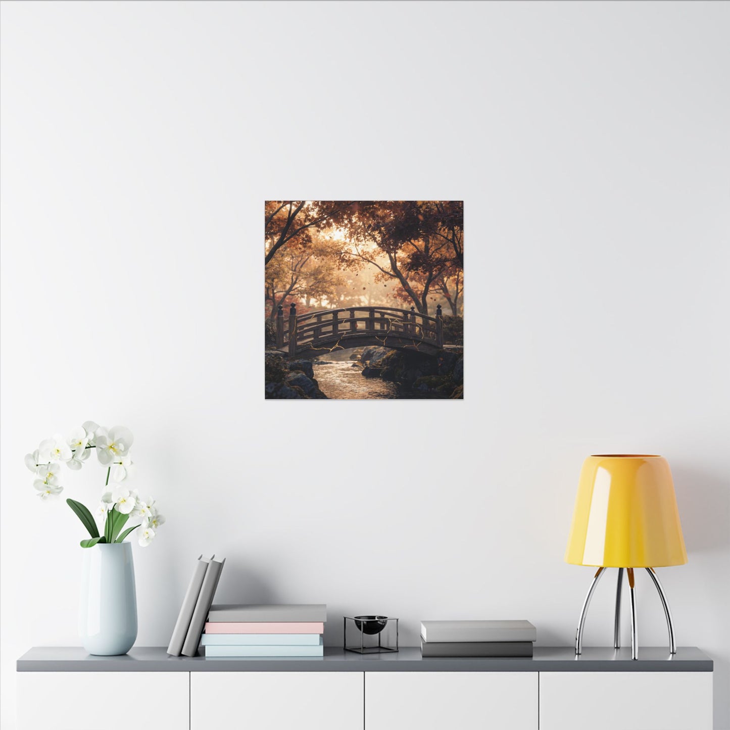 Autumn Wooden Bridge Gold Vein Canvas Art | Resilient Decor