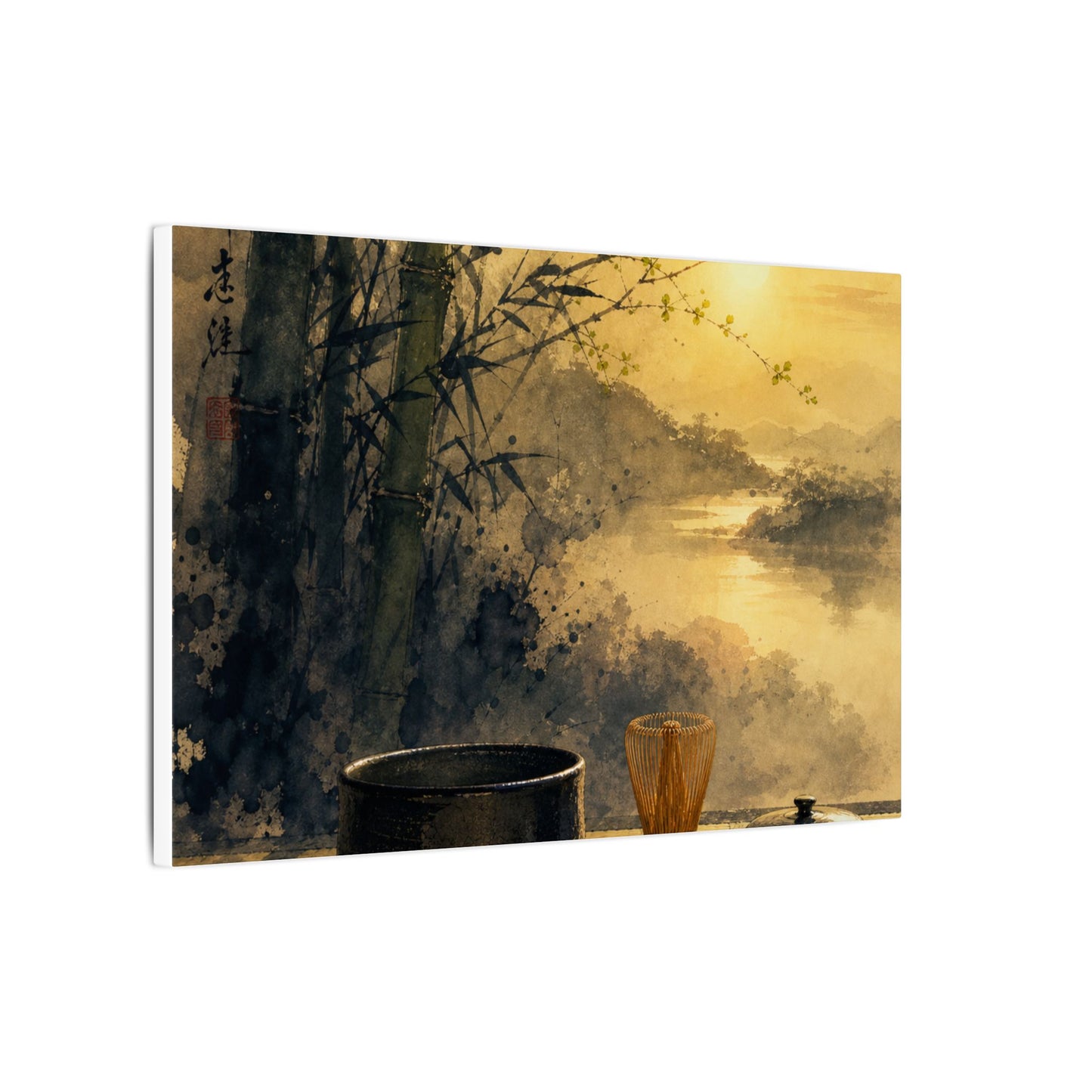 Tea Ceremony Sumi E Canvas Art | Contemplative Zen Art