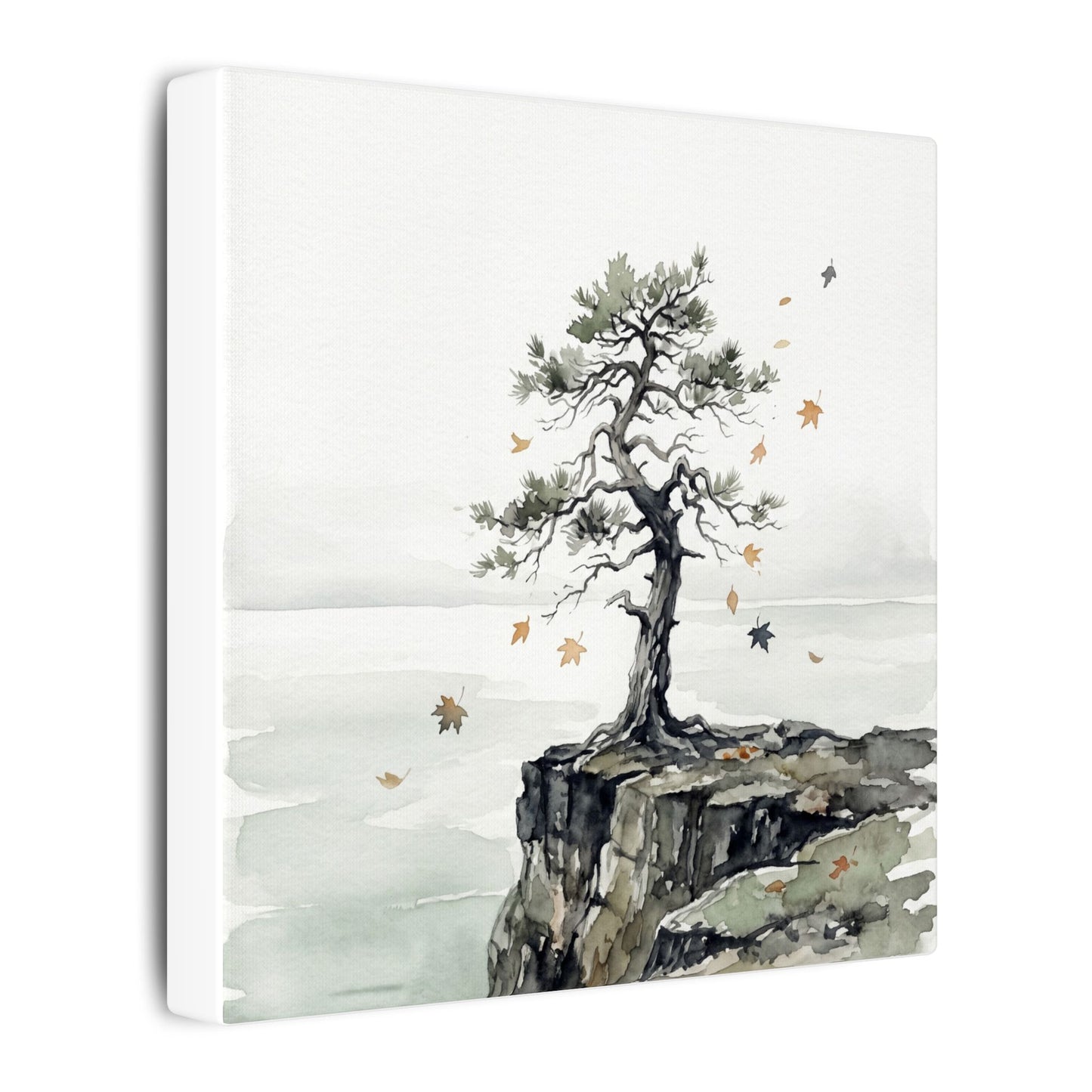 Japandi Pine Tree in Overcast | Watercolor Canvas Art