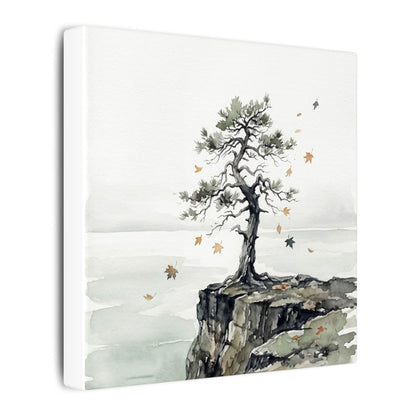 Japandi Pine Tree in Overcast | Watercolor Canvas Art