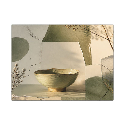 Warm Ceramic Bowl Canvas Art - Minimal Line Japandi