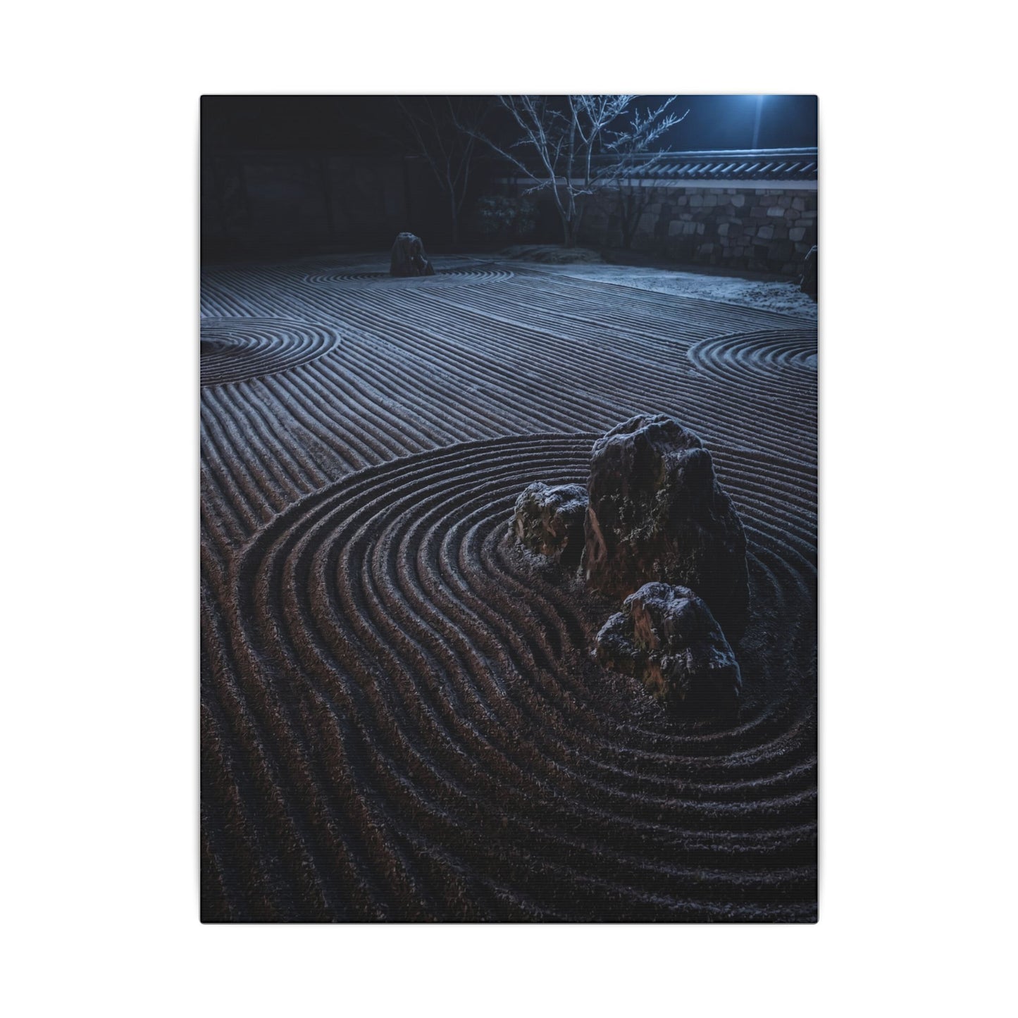 Moonlight Rock Garden Canvas Art - Dark Japandi Seijaku