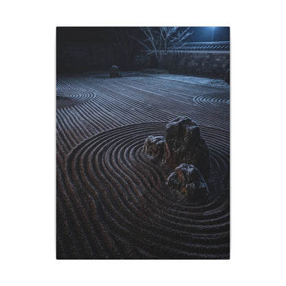Moonlight Rock Garden Canvas Art - Dark Japandi Seijaku