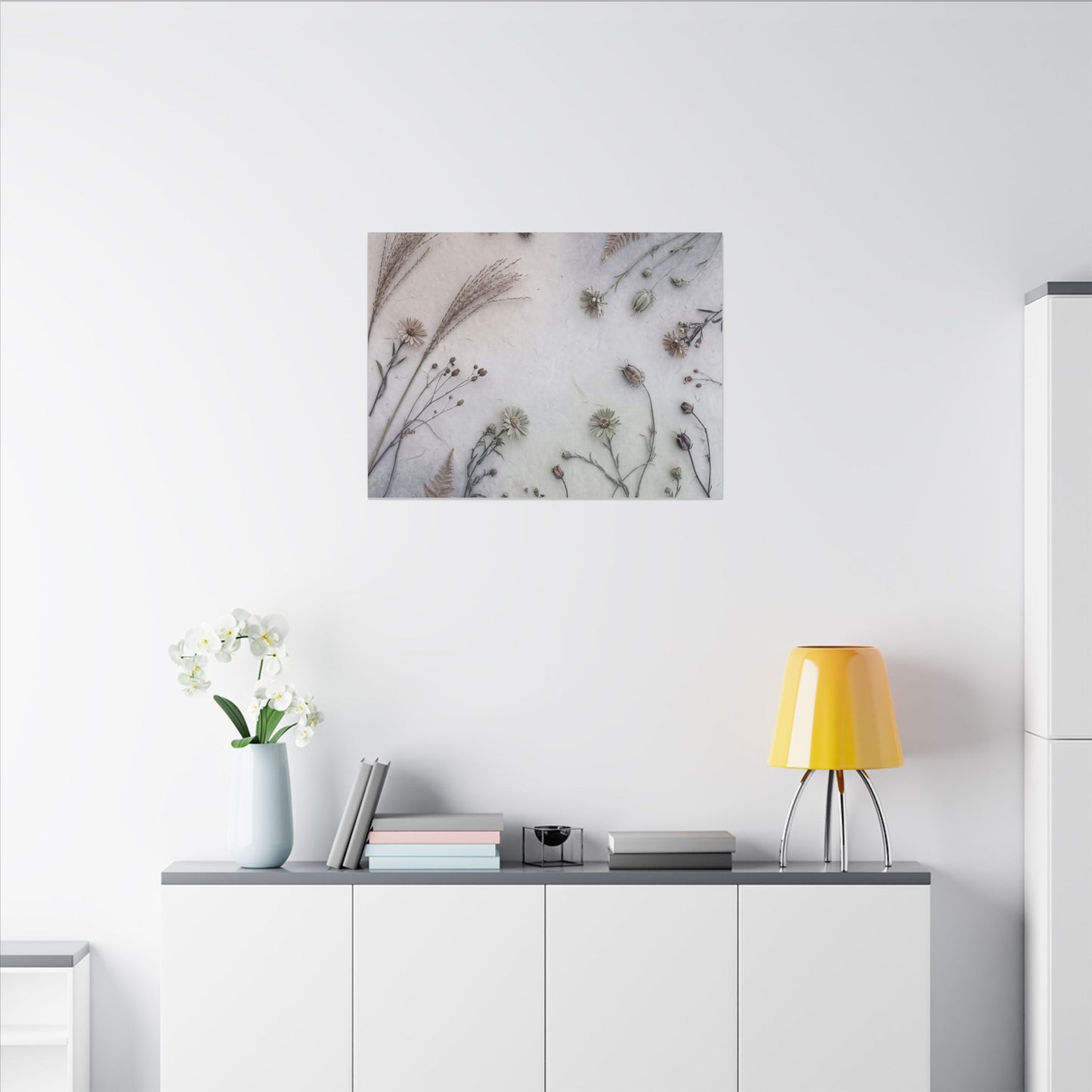Dried Flowers Japanese Pattern Canvas Art | Elegant Japandi Art