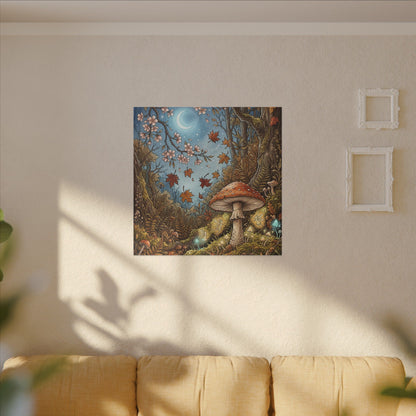 Autumn Cherry Blossom Mushroom Illustration Canvas Art | Enchanting Decor