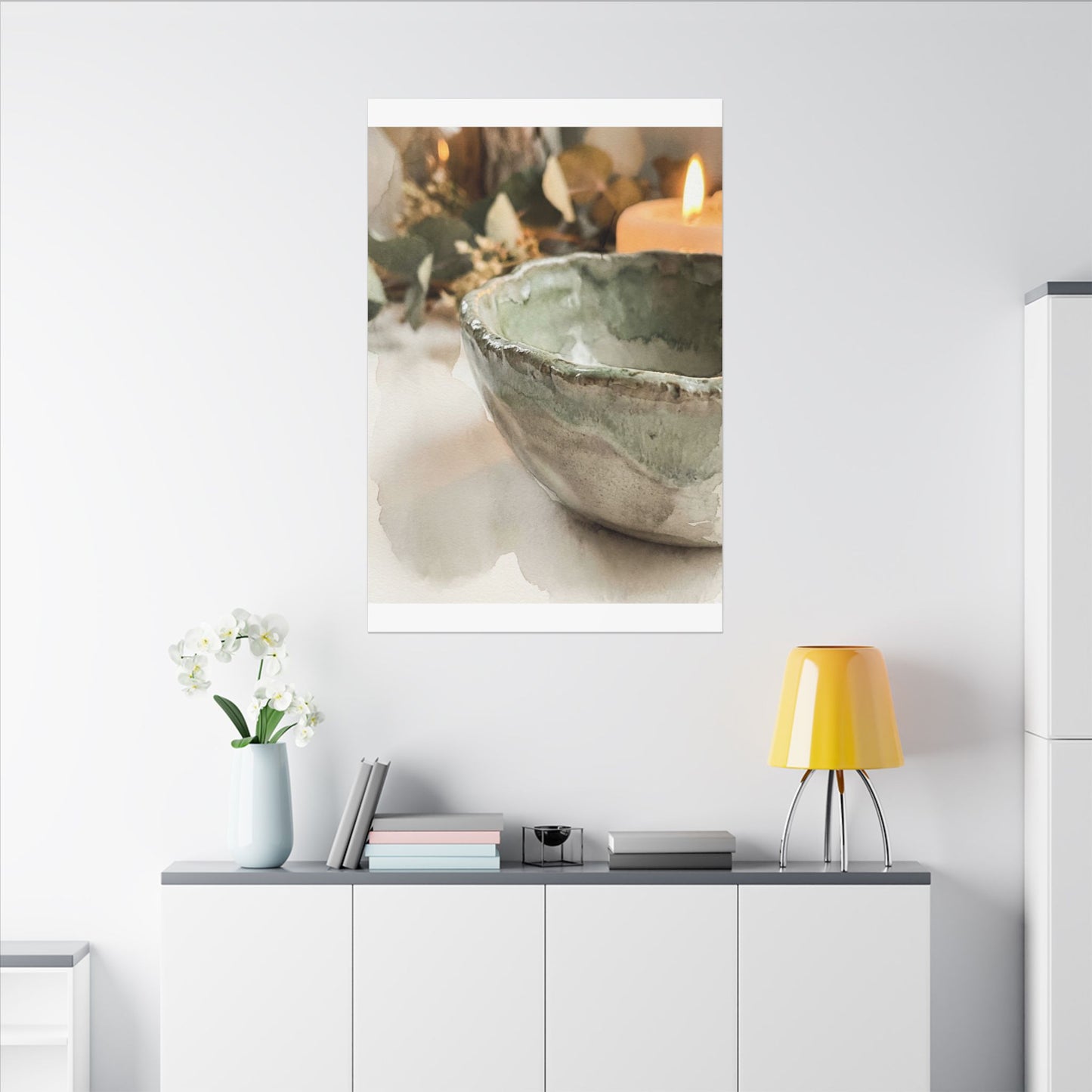Ceramic Bowl Canvas Art | Summer Japandi Watercolor Art
